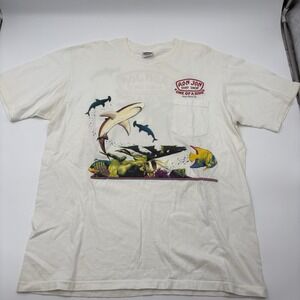 Ron Jon Surf Shop Vintage 90s Shark Pocket T Shirt XL White USA Made